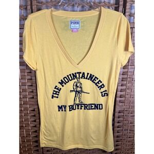 Y2K Pink Victoria's Secret Boyfriend Mountaineer  Sz Lg Yellow V Neck T-Shirt